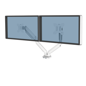 Fellowes Platinum Series Dual Monitor Arm - Monitor Mount for Two 8KG 32 Inch Screens - Adjustable Dual Monitor Desk Mount - Tilt 45° Pan 180° Swivel 360° Rotation 360°, VESA 75 x 75/100 x 100 - White