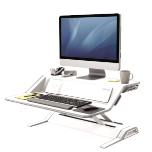 Fellowes Sit Stand Desk Riser - Lotus DX Height Adjustable Sit Stand Desk Converter with Cable Management & Antibacterial Protection - No Assembly Required - Max Weight 15.8KG - White