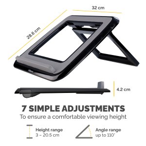 Fellowes Laptop Stand for Desk - I-Spire Quick Lift Adjustable Laptop Stand for the Home and Office - Portable Laptop Stand with 7 Height Adjustments - Max Monitor Size 17", Max Weight 4KG - Black