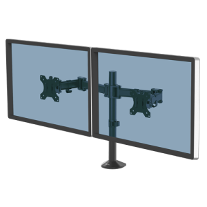 Fellowes Reflex Dual Monitor Arm - Dual Monitor Mount for 8KG 27 Inch Screens - Adjustable Monitor Desk Mount - Tilt 45° Pan 180° Rotation 360°, VESA 75 x 75/100 x 100 - Black