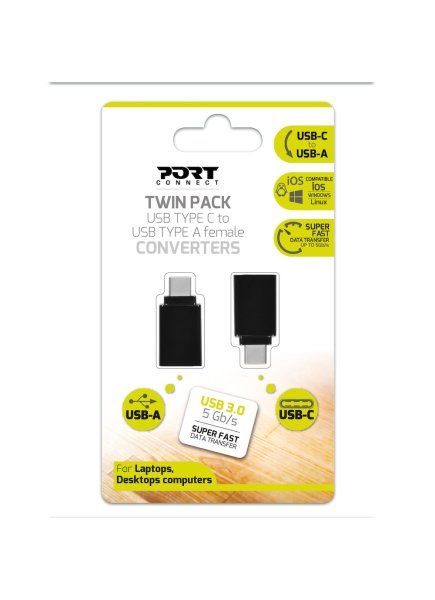 Port Designs 900142 cable gender changer USB-C USB-A Black