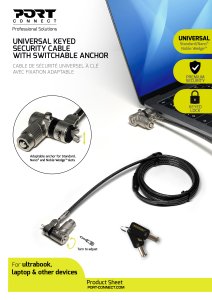 PORT SECURITY CABLE UNIVERSAL SWITCHABLE LOCK KEYED - 3-in-1 - K-Lock / Noble Wedge and Nano