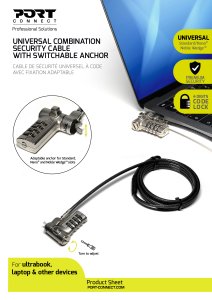 PORT SECURITY CABLE UNIVERSAL SWITCHABLE LOCK COMBINATION - 3-in-1 - K-Lock / Noble Wedge and Nano