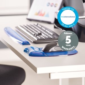 Fellowes Keyboard Wrist Rest - Crystals Gel Wrist Rest with Non Skid Rubber Base - Ergonomic Wrist Support for Computer, Laptop, Home Office Use - Blue