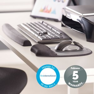 Fellowes Mouse Mat Wrist Support - Memory Foam Mouse Pad with Soft Foam Pillow - Ergonomic Mouse Mat for Computer, Laptop, Home Office Use - Compatible with Laser and Optical Mice - Silver