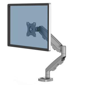 Fellowes Eppa Single Monitor Arm - Monitor Mount for 8KG 40 inch Screens - Ergonomic Adjustable Monitor Arm Desk Mount - Tilt 90° Swivel 360° Rotation 360°, VESA 75 x 75/100 x 100 - Silver