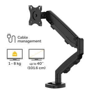 Fellowes Eppa Single Monitor Arm - Monitor Mount for 8KG 40 inch Screens - Ergonomic Adjustable Monitor Arm Desk Mount - Tilt 90° Swivel 360° Rotation 360°, VESA 75 x 75/100 x 100 - Black