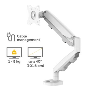 Fellowes Eppa Single Monitor Arm - Monitor Mount for 8KG 40 inch Screens - Ergonomic Adjustable Monitor Arm Desk Mount - Tilt 90° Swivel 360° Rotation 360°, VESA 75 x 75/100 x 100 - White