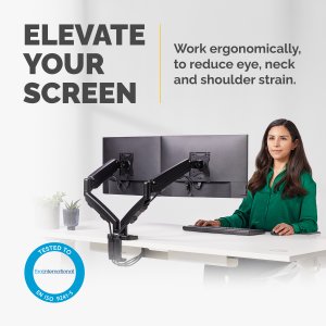 Fellowes Eppa Dual Monitor Arm - Monitor Mount for 8KG 40 inch Screens - Ergonomic Adjustable Monitor Arm Desk Mount - Tilt 90° Swivel 360° Rotation 360°, VESA 75 x 75/100 x 100 - Black