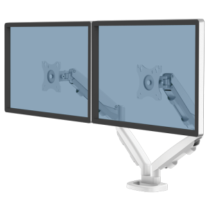 Fellowes Eppa Dual Monitor Arm - Monitor Mount for 8KG 40 inch Screens - Ergonomic Adjustable Monitor Arm Desk Mount - Tilt 90° Swivel 360° Rotation 360°, VESA 75 x 75/100 x 100 - White