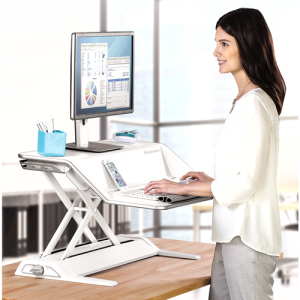 Fellowes Sit Stand Desk Riser - Lotus Height Adjustable Sit Stand Desk Converter with Cable Management - No Assembly Required - Max Weight 15.8KG - White