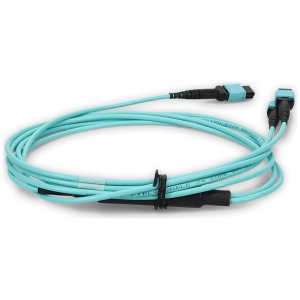 8m 2xMPO-16 (Female) to MPO (Female) 16-strand Aqua OM4 Crossover LSZH-Rated) Fiber Fanout Cable