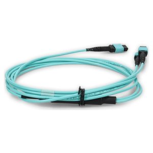 7m 2xMPO-16 (Female) to MPO (Female) 16-strand Aqua OM4 Crossover LSZH-Rated) Fiber Fanout Cable