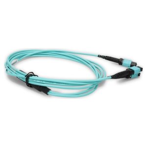 7m 2xMPO-16 (Female) to MPO (Female) 16-strand Aqua OM4 Crossover LSZH-Rated) Fiber Fanout Cable