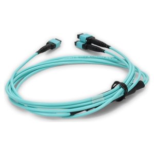 8m 2xMPO-16 (Female) to MPO (Female) 16-strand Aqua OM4 Crossover LSZH-Rated) Fiber Fanout Cable