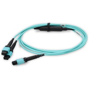 35m 4xMPO-16 (Female) to MPO (Female) 16-strand Aqua OM4 Crossover OFNR (Riser-Rated) Fiber Fanout Cable