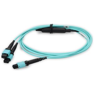 3m 4xMPO-16 (Female) to MPO (Female) 16-strand Aqua OM4 Crossover OFNP (Plenum-Rated) Fiber Fanout Cable