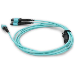 4m 4xMPO-16 (Female) to MPO (Female) 16-strand Aqua OM4 Crossover OFNP (Plenum-Rated) Fiber Fanout Cable