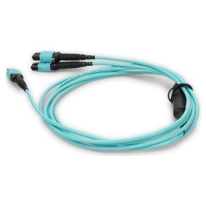 15m 4xMPO-16 (Female) to MPO (Female) 16-strand Aqua OM4 Crossover OFNR (Riser-Rated) Fiber Fanout Cable