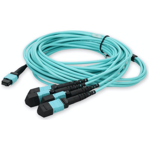 2m 4xMPO-16 (Female) to MPO (Female) 16-strand Aqua OM4 Crossover OFNR (Riser-Rated) Fiber Fanout Cable