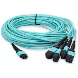 2m 4xMPO-16 (Female) to MPO (Female) 16-strand Aqua OM4 Crossover OFNR (Riser-Rated) Fiber Fanout Cable