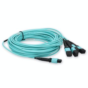 3m 4xMPO-16 (Female) to MPO (Female) 16-strand Aqua OM4 Crossover OFNR (Riser-Rated) Fiber Fanout Cable