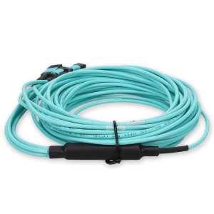 6m 4xMPO-16 (Female) to MPO (Female) 16-strand Aqua OM4 Crossover OFNR (Riser-Rated) Fiber Fanout Cable