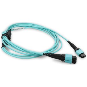 4m 2xMPO-16 (Female) to MPO (Female) 24-strand Aqua OM4 Crossover OFNP (Plenum-Rated) Fiber Fanout Cable