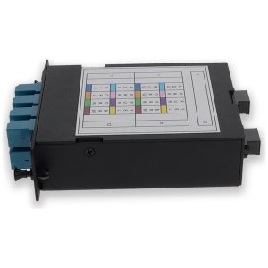 4-Bay Cassette 2x 12-Fiber MPO In, 8 LC Duplex Out, Single-mode Duplex OS2