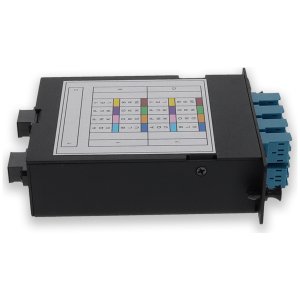 4-Bay Cassette 2x 12-Fiber MPO In, 8 LC Duplex Out, Single-mode Duplex OS2