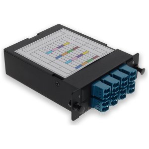 4-Bay Cassette 2x 12-Fiber MPO In, 8 LC Duplex Out, Single-mode Duplex OS2