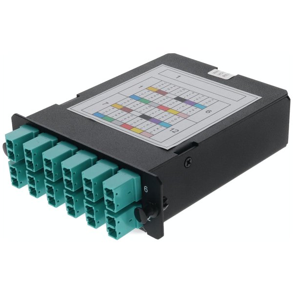 4-Bay Cassette 24-Fiber MPO In, 12 LC Duplex Out, Multi-mode Duplex OM4 - MPO type A