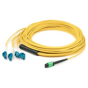 5m MPO (Female) to 8xLC (Male) 8-Strand Yellow OS2 OFNR (Riser-Rated) Fiber Fanout Cable