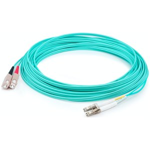 AddOn Networks 95m LC (Male) to SC (Male) Straight Aqua OM4 Duplex OFNR (Riser-Rated) Fiber Patch Cable