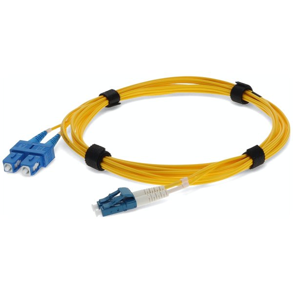 10m LC (Male) to SC (Male) Yellow OS2 Duplex Fiber OFNR (Riser-Rated) Miniboot Patch Cable with Serialized Labels