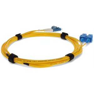 10m LC (Male) to SC (Male) Yellow OS2 Duplex Fiber OFNR (Riser-Rated) Miniboot Patch Cable with Serialized Labels