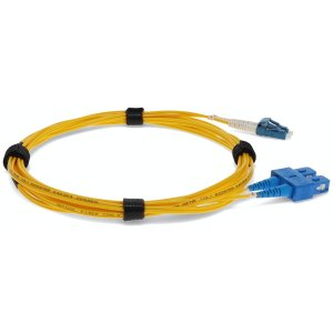 10m LC (Male) to SC (Male) Yellow OS2 Duplex Fiber OFNR (Riser-Rated) Miniboot Patch Cable with Serialized Labels