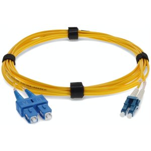 10m LC (Male) to SC (Male) Yellow OS2 Duplex Fiber OFNR (Riser-Rated) Miniboot Patch Cable with Serialized Labels