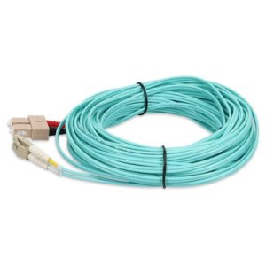 15m SC (Male) to LC (Male) Aqua OM4 Duplex Fiber OFNR (Riser-Rated) Miniboot Patch Cable with Serialized Labels