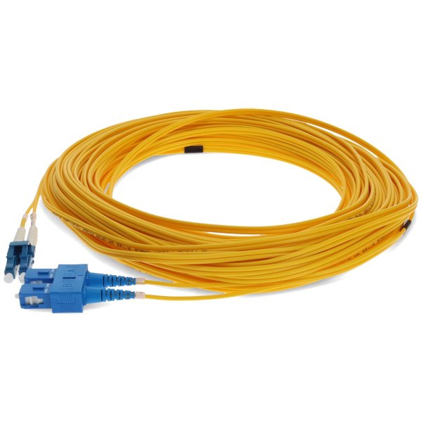 15m LC (Male) to SC (Male) Yellow OS2 Duplex Fiber OFNR (Riser-Rated) Miniboot Patch Cable with Serialized Labels