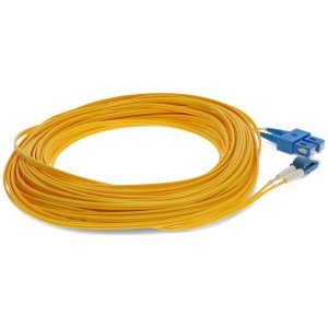 15m LC (Male) to SC (Male) Yellow OS2 Duplex Fiber OFNR (Riser-Rated) Miniboot Patch Cable with Serialized Labels