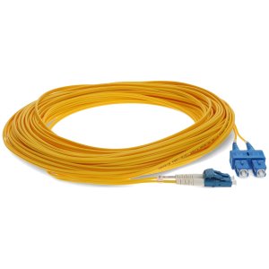 15m LC (Male) to SC (Male) Yellow OS2 Duplex Fiber OFNR (Riser-Rated) Miniboot Patch Cable with Serialized Labels