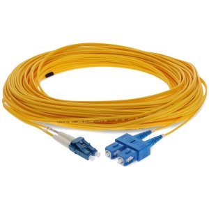 15m LC (Male) to SC (Male) Yellow OS2 Duplex Fiber OFNR (Riser-Rated) Miniboot Patch Cable with Serialized Labels