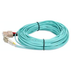 17m SC (Male) to LC (Male) Aqua OM4 Duplex Fiber OFNR (Riser-Rated) Miniboot Patch Cable with Serialized Labels