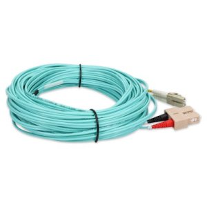 17m SC (Male) to LC (Male) Aqua OM4 Duplex Fiber OFNR (Riser-Rated) Miniboot Patch Cable with Serialized Labels