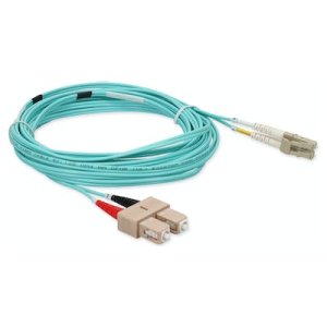 3m SC (Male) to LC (Male) Aqua OM4 Duplex Fiber OFNR (Riser-Rated) Miniboot Patch Cable with Serialized Labels