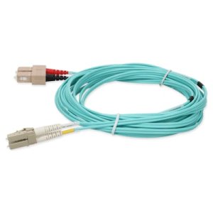 5m SC (Male) to LC (Male) Aqua OM4 Duplex Fiber OFNR (Riser-Rated) Miniboot Patch Cable with Serialized Labels