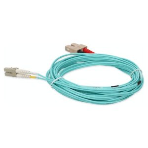 5m SC (Male) to LC (Male) Aqua OM4 Duplex Fiber OFNR (Riser-Rated) Miniboot Patch Cable with Serialized Labels