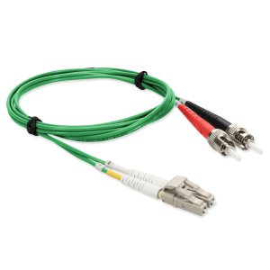 1m LC (Male) to ST (Male) Green OM4 Duplex Fiber OFNR (Riser-Rated) TAA Compliant Fiber Patch Cable