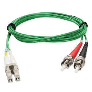 1m LC (Male) to ST (Male) Green OM4 Duplex Fiber OFNR (Riser-Rated) TAA Compliant Fiber Patch Cable